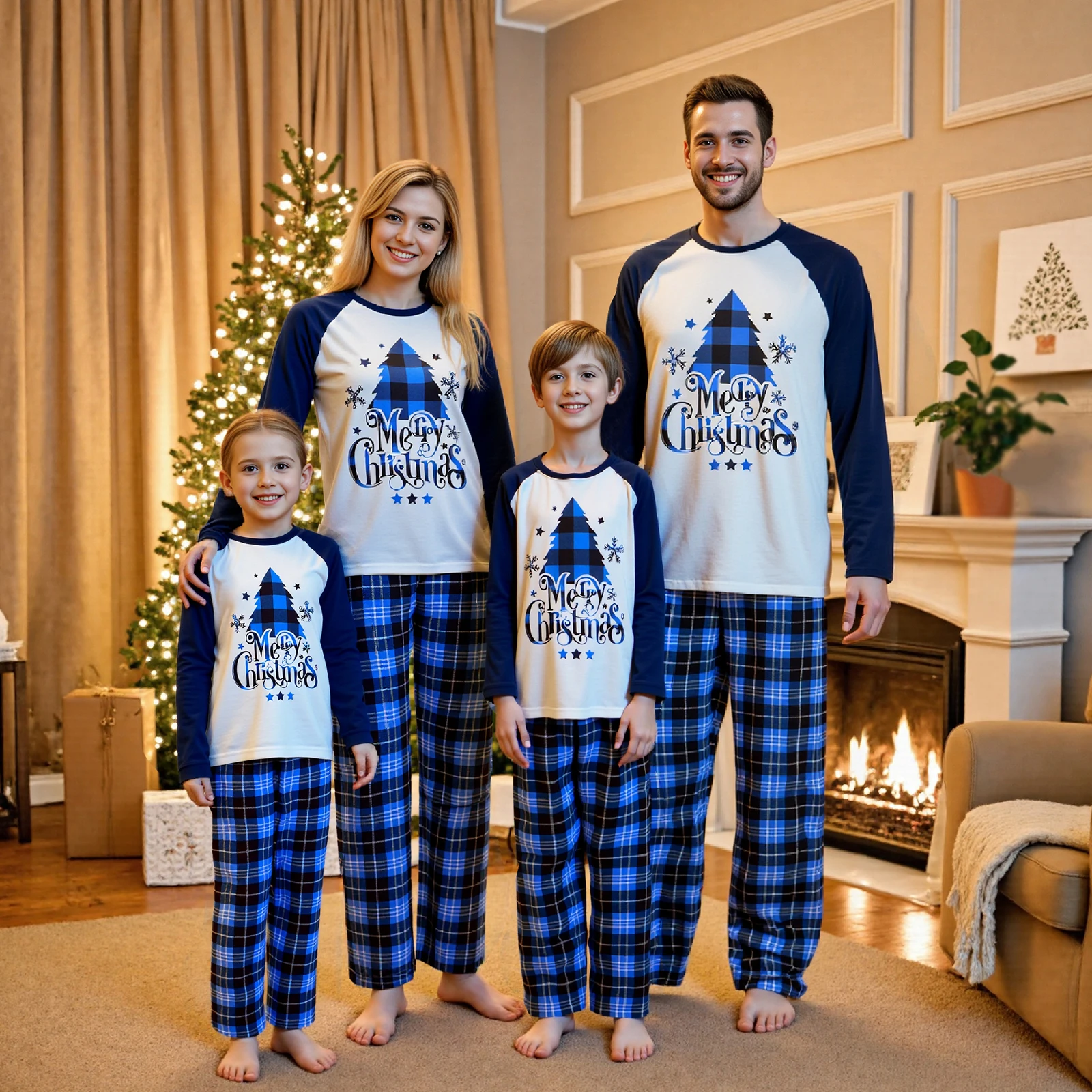 

Семейные рождественские пижамы, одинаковые комплекты, рождественская елка с принтом, клетчатая рождественская одинаковая домашняя одежда для всей семьи