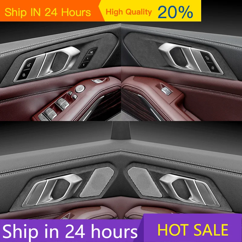 

4PCS For BMW X5 G05 2019 2020 2021 2022 2023 2024 Top Suede Interior Door Handle Bowl Frame Trim Stickers Covers Car Accessories