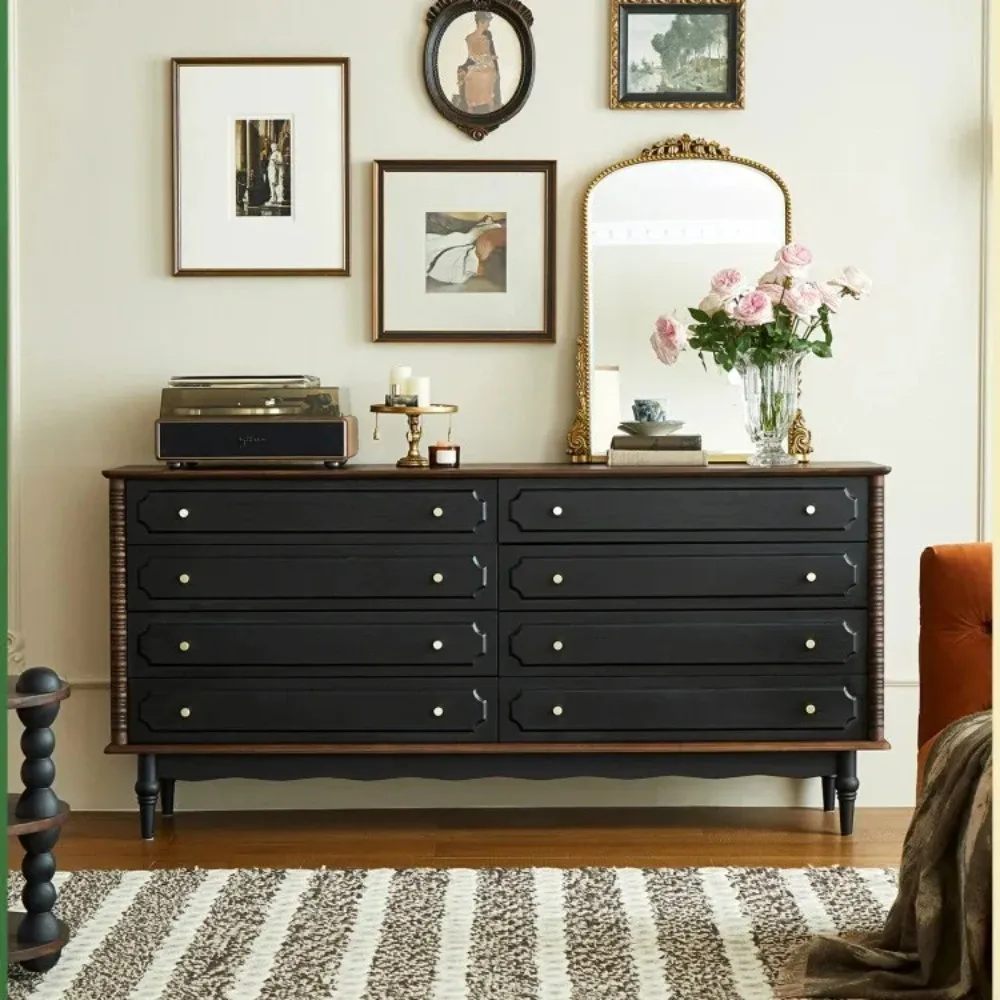 

French solid wood chest, household small apartment porch locker bedroom retro bedside
