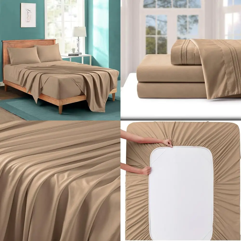 

Luxury 1800 Thread Count Microfiber Bedding Set with Deep Pockets for 18-24 Inch Mattresses - 4 Piece, Khaki Sheets