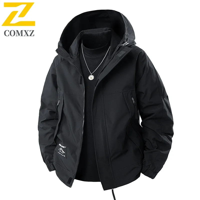 

COMXZ Hooded Casual Jacket 2025 Men Outdoor Hike Cozy Coat Leisure Everyday Use Light Wind Resistant Autumn New Clothing