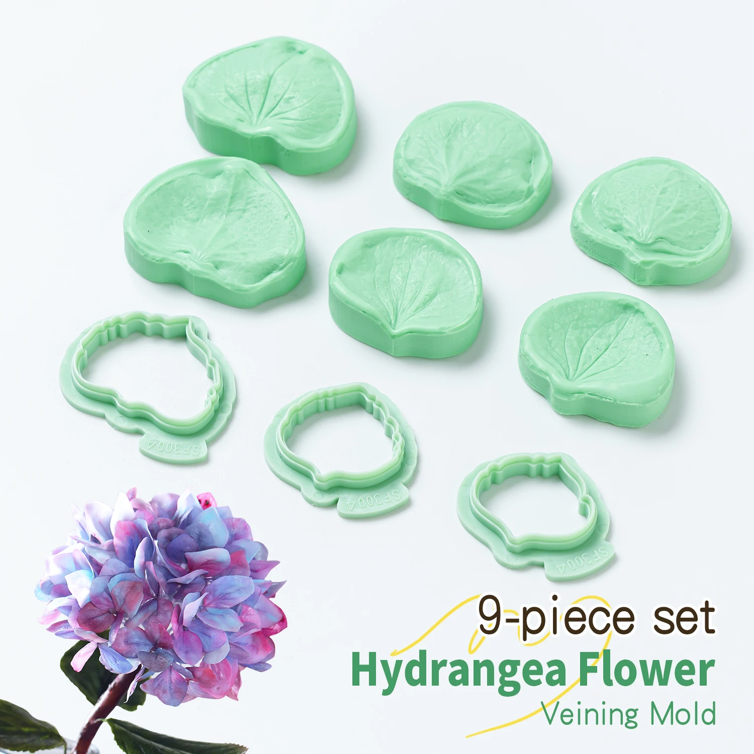 Hydrangea Flower Fondant Mold Set DIY Fondant,Sugar Craft,Clay,Gum Paste Mold Set Petal Veining Silicone Mold,Plastic Cutters