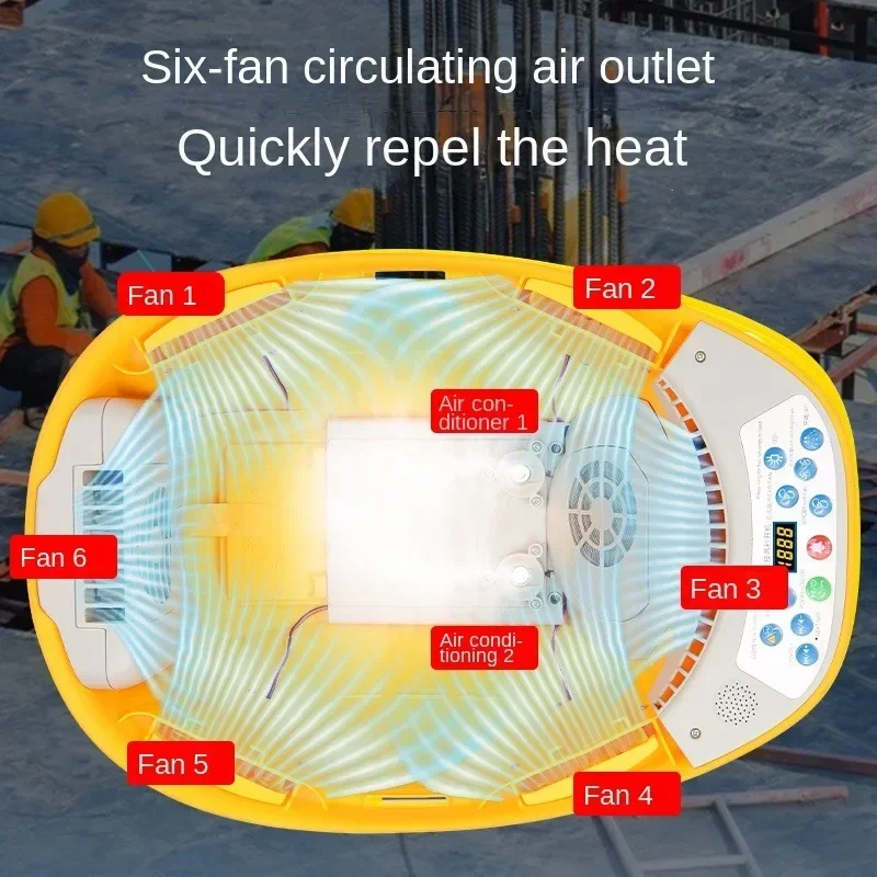 safety helmet rechargeable with Bluetooth dual air conditioning cooling construction site cooling fan cap