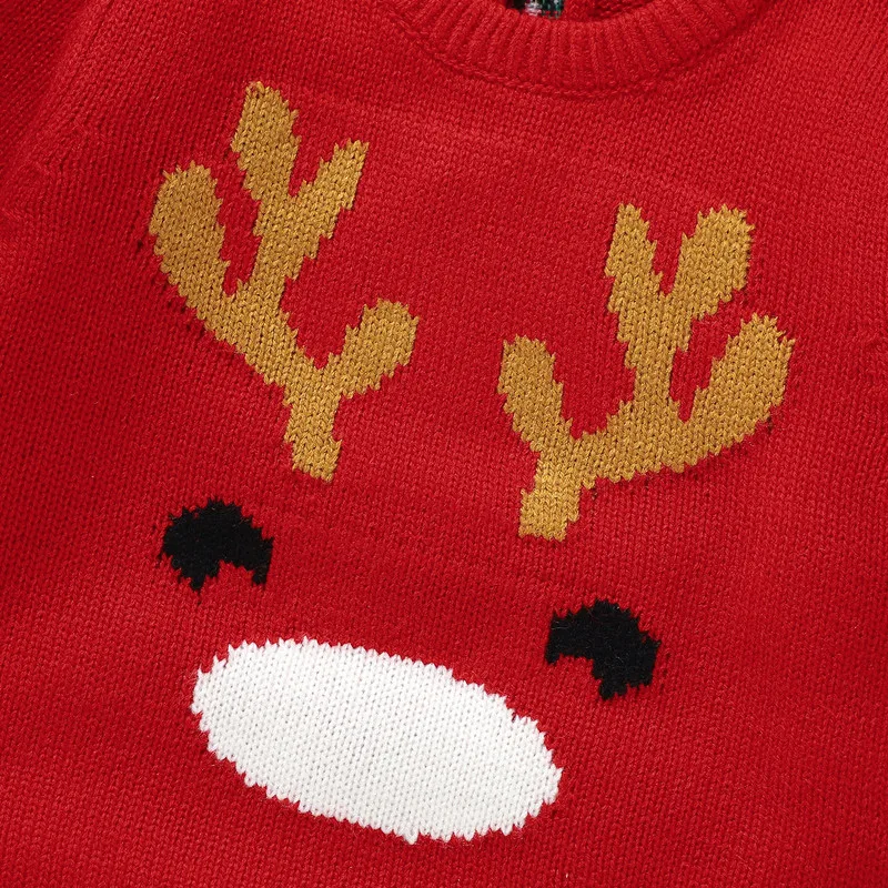 0 to 18 Months Christmas Baby Girl Boy Knit Bodysuit Long Sleeve Crew Neck Deer Print Knit Jumpsuit Newborn Baby Clothing