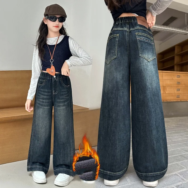 Winter 4-14 Jahre Mädchen Jeans UNITIM Fleece Dicke Kinder Mädchen Denim Hosen mit Liebe-Tasche Teenager Mädchen Integrierte Gerade Hosen – Detail 21