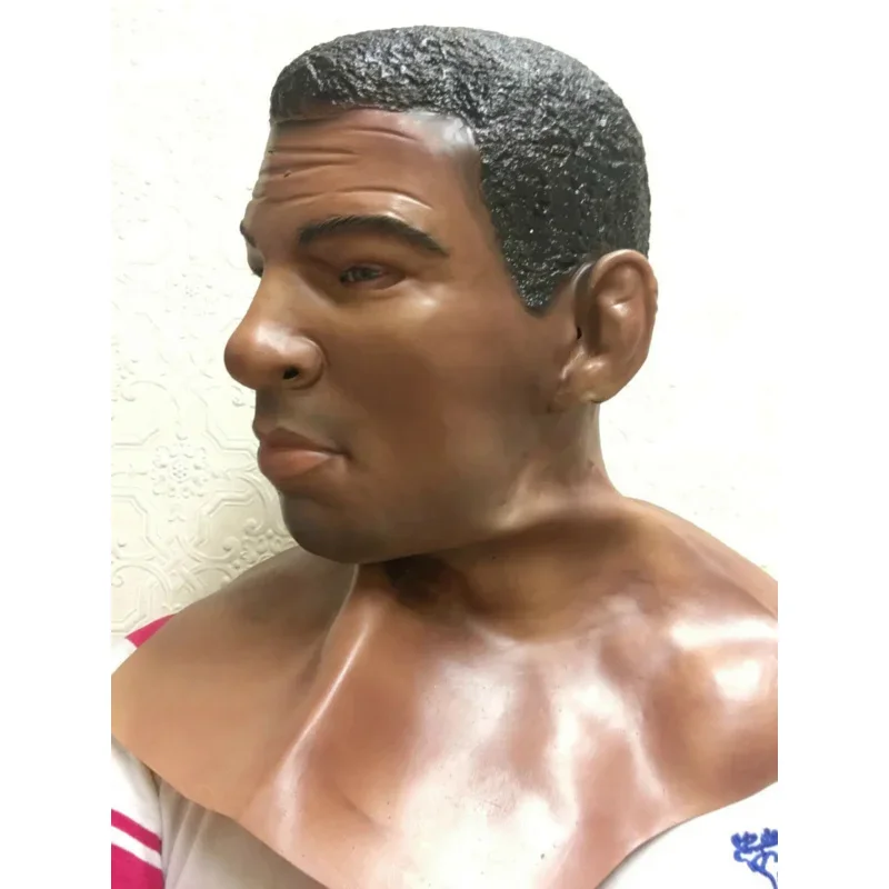 Realistic Black Man Male Model Latex Mask Disguise Boxer Ali Full Overhead Costume Accessory CMM221