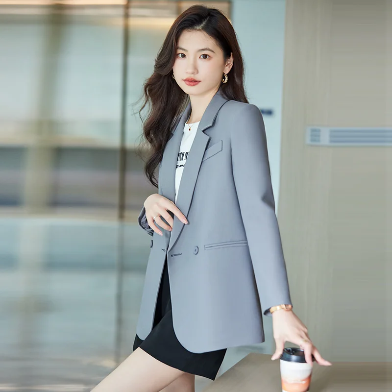 

Fashion Gray Women's Suit Jacket Korean Style Casual Fashion Age-reducing Professional Blazer Autumn and Winter New Commuter Top