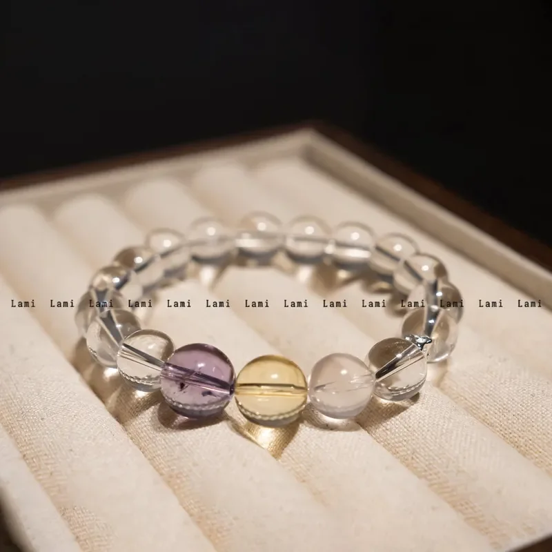 [Jingshi Streamer] Natural White Crystal Amethyst Powder Crystal Bracelet Versatile Duobao Crystal Bracelet Transparent Beads