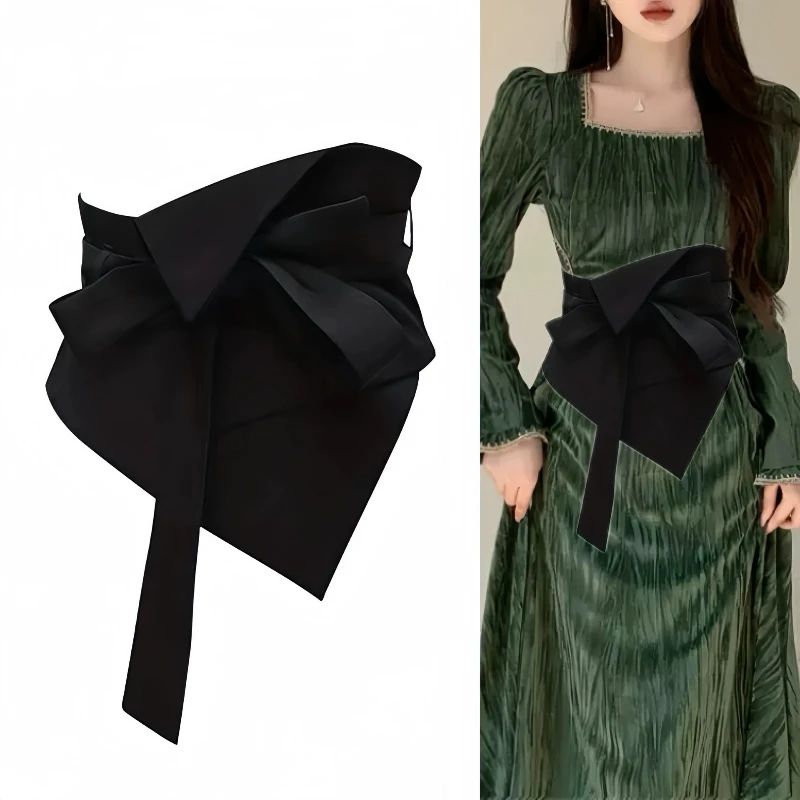 

Wide women's belt, waist cover, decorative dress with shirt, high-quality black 2025 new waist cloth tie