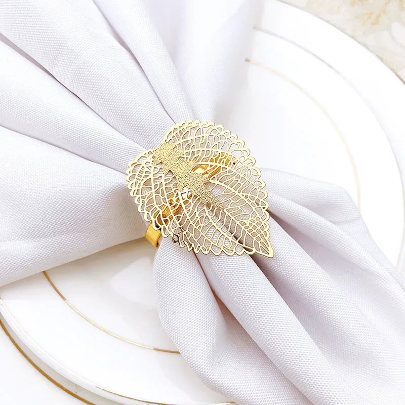 Gold Fall Leaves Napkin Rings Set for Party Table Decor