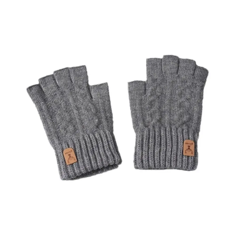 Simple Thick Knitted Gloves Driving Gloves Velvet Fingerless Gloves Thermal Solid Color Men Wool Mittens Autumn