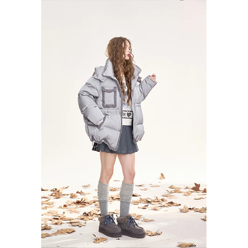 ELFSACK Diseño Chaqueta holgada con capucha y detalle crudo para mujer