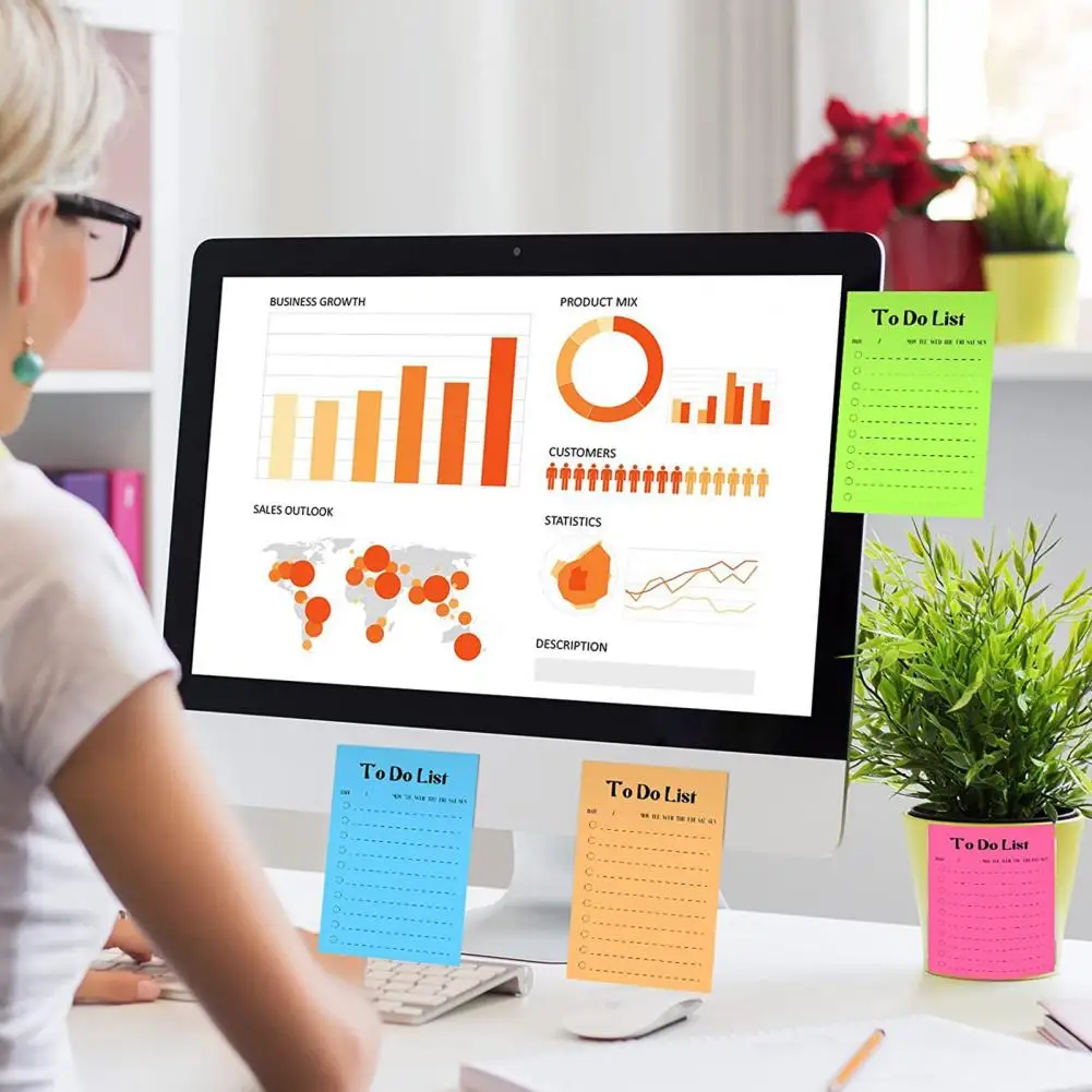 Planner Notepad Bright Colors Sticky Notepad Set 8pcs Fridge Time Schedule To-do List Shopping Grocery List Small Planning Notes