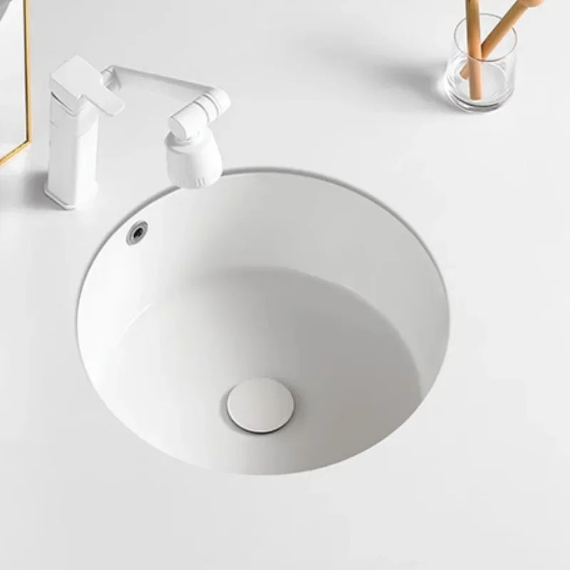 Square Undermounted Pedestal Basin Embedded Round Washbasin Household Small Size Balcony Ceramic Washbasin Single Basin