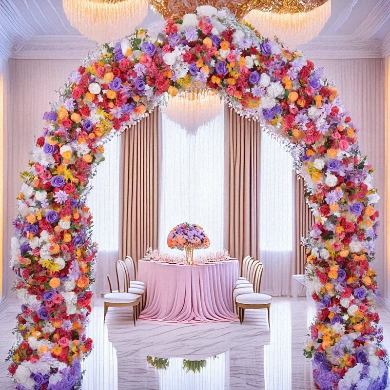 

240 см искусственная радужная роза дверь U-образное свадебное украшение двусторонние квадратные арки свадебный фон украшение