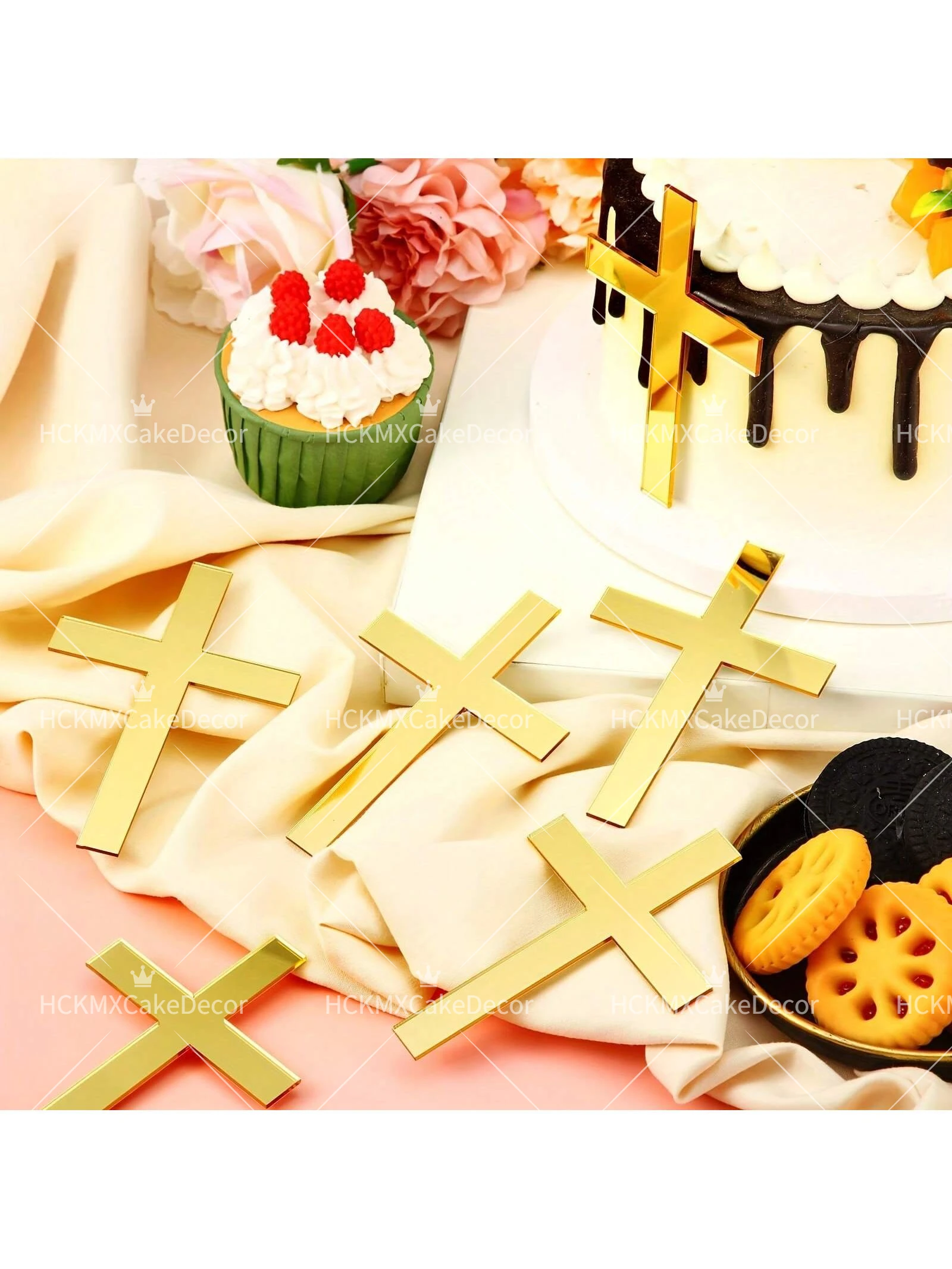 3er/6er/12er-Set Kreuz-Kuchenaufsatz Religiöse Christliche Tauf-Kuchendekoration Erstkommunion Taufe Party Kuchenzubehör – Detail 2