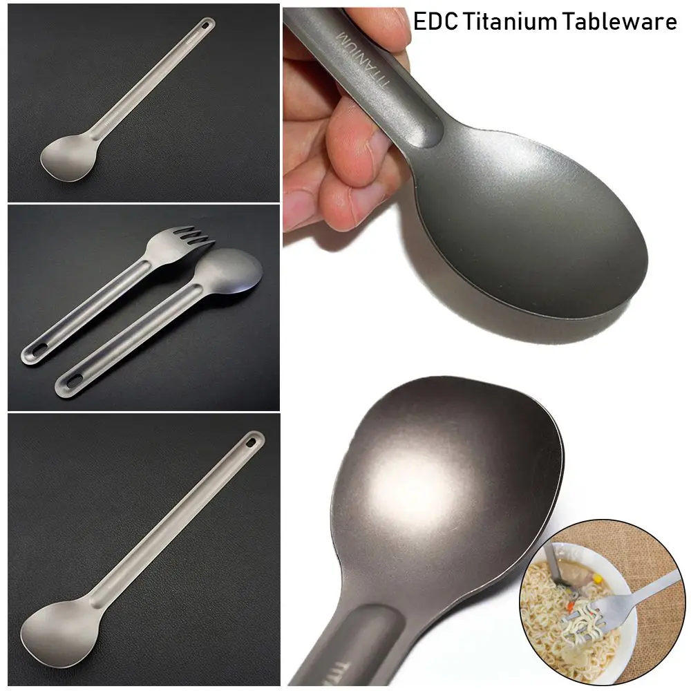 Environmental EDC Camping Tool New Pure Outdoor Picnic Accessories Long Handle Spoon Cutlery Fork Titanium Cookware