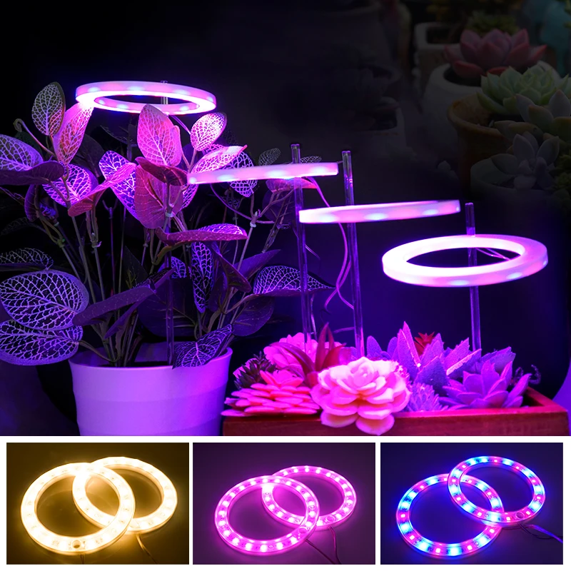 Luz LED para cultivo de plantas, lámpara hidropónica de espectro completo, DC5V, USB, Phyto, flores vegetales, Phyto, anillo de Ángel para interiores