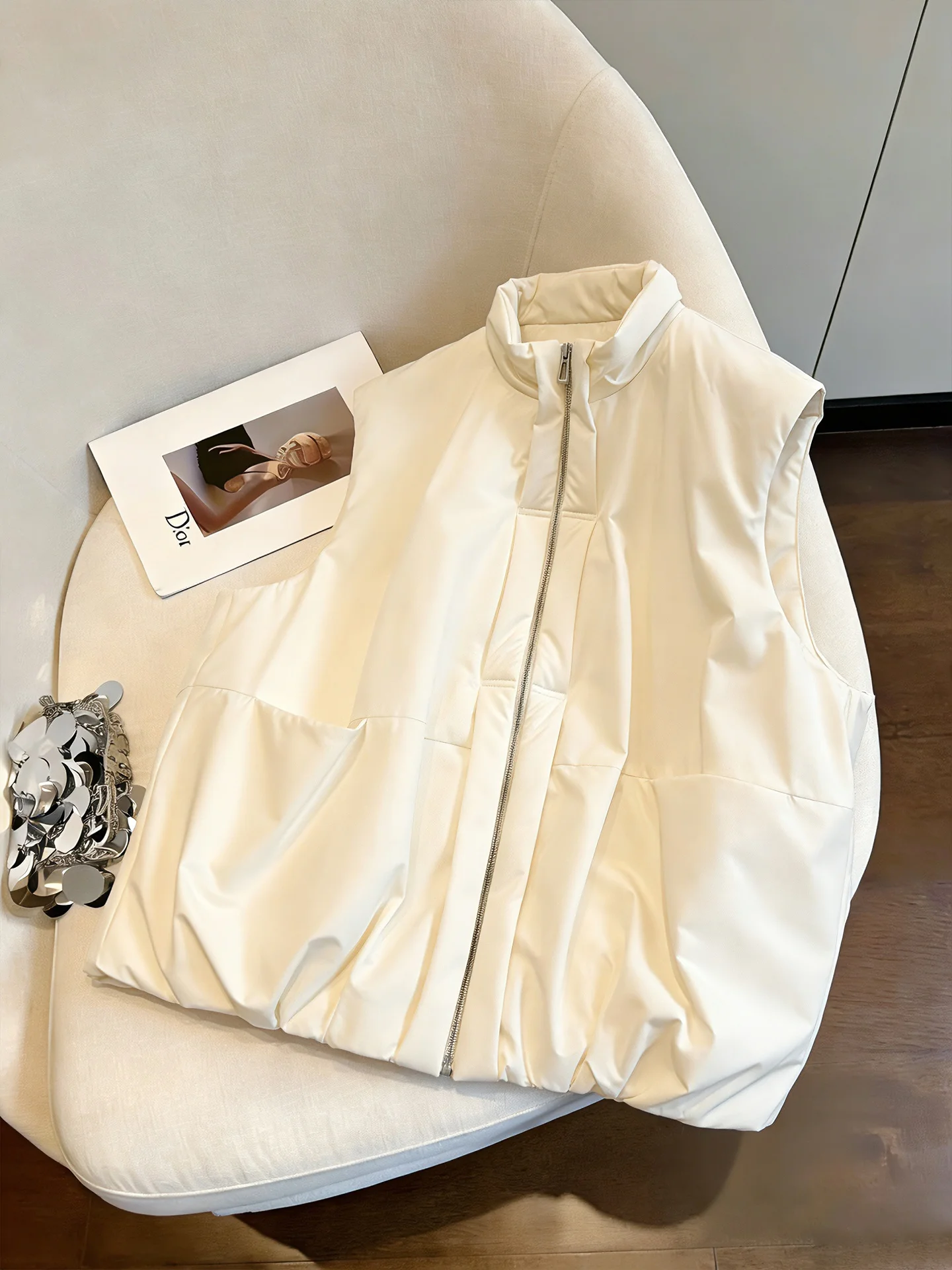 

Повседневный свободный крой с воротником-стойкой, жилет для мужчин и женщин, простой универсальный модный дизайн, осень-зима, теплая застежка-молния