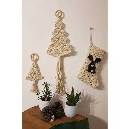 Aysha Makrome Wall Decoration 3 Pcs Set Pine Tree/Socks