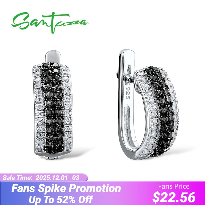 

SANTUZZA Real 925 Sterling Silver Earrings For Women Sparkling Black Spinel Classic Daily Wearing Delicate Gifts Fine Jewelry