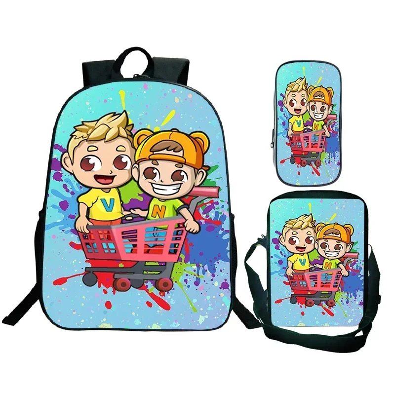 3 pezzi Set Borse da scuola per bambini Zaino con stampa Vlad e Niki Cute Brothers BookBag Ragazzi Ragazze Zaino Borsa da viaggio impermeabile Borsa per bambini