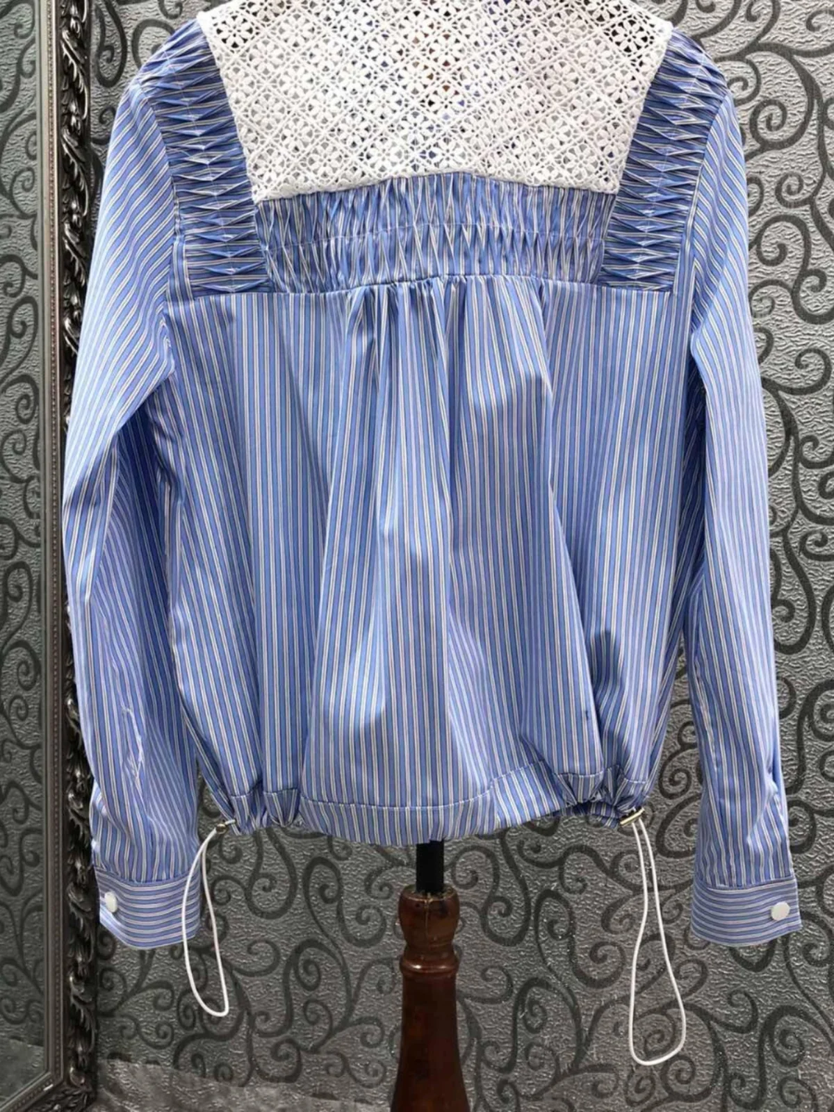 Nomikuma-Camisa de manga larga con bordado francés para mujer, camisa con dobladillo de empalme ahuecado, con cordón, elegante, para otoño, 2024