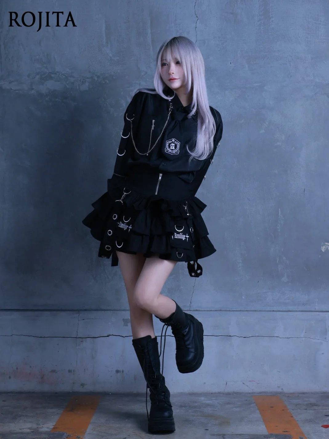 Subculture Harajuku Dark Punk Embroidered Cake Skirt Y2k Japanese Mine Style Gothic Tiered Ruffle Mini Skirt High Waist Skort