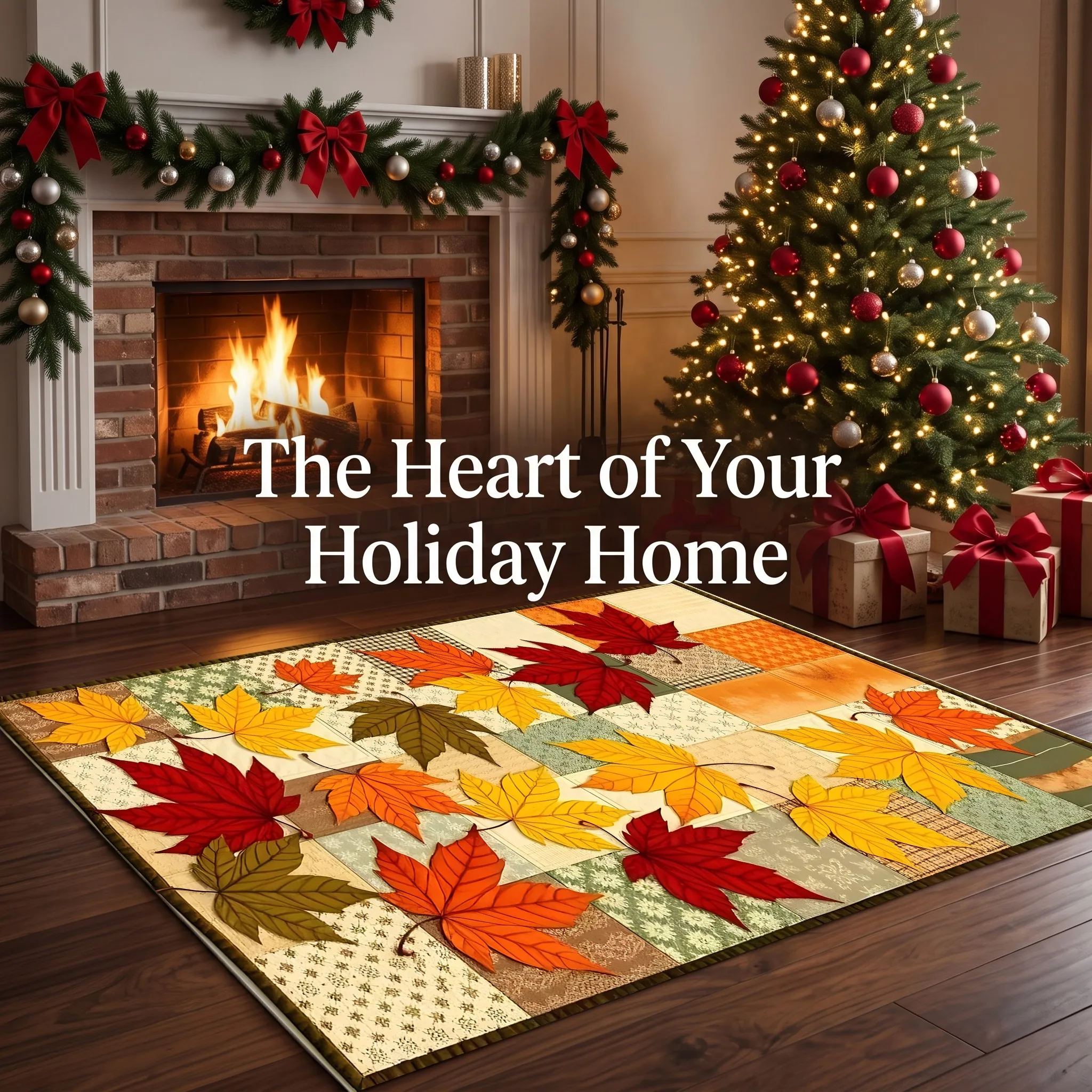 Colorful Maple Leaf Patterned American Retro-Style Velvet Rug with a Warm Autumnal Feel, Perfect for the Living Room, Entryway, Bedroom, or Bedside