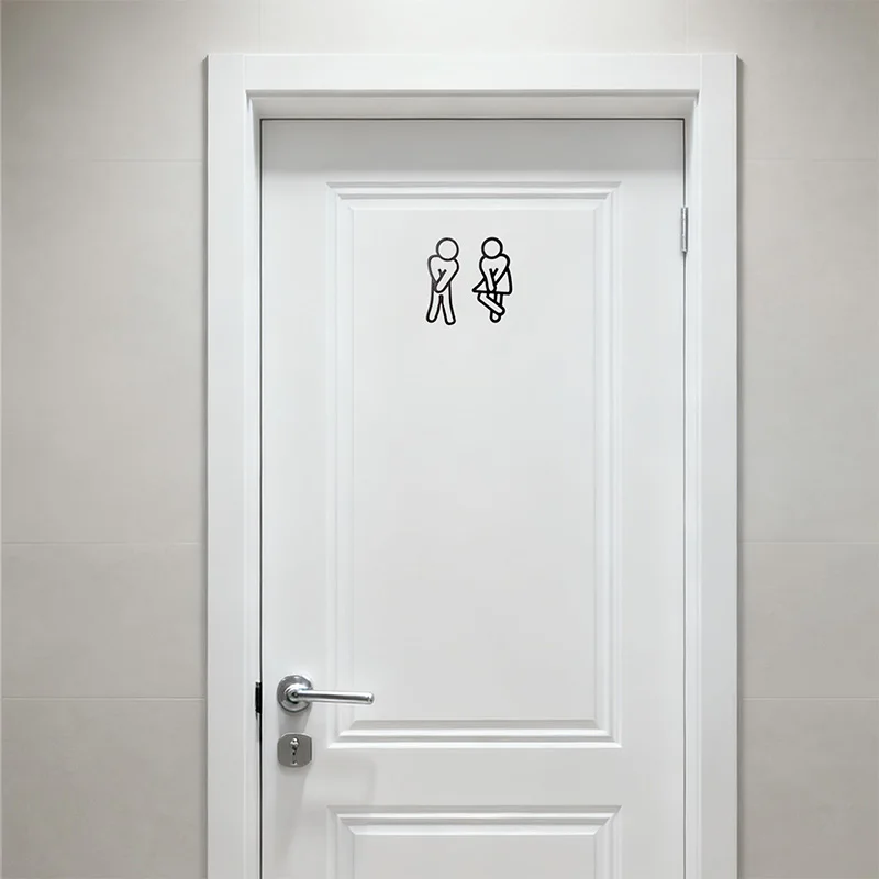 Funny Bathroom Signs for Men Women Creative 2D Flat Restroom Door Decor Restaurant Hotel Cafe Toilet Signage Wall Sticker