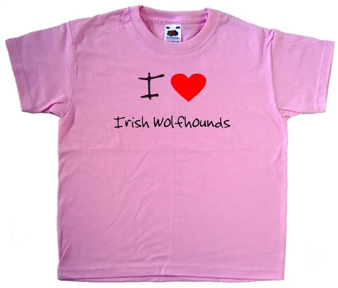 I Love Heart Irish Wolfhounds Pink Kids T-Shirt