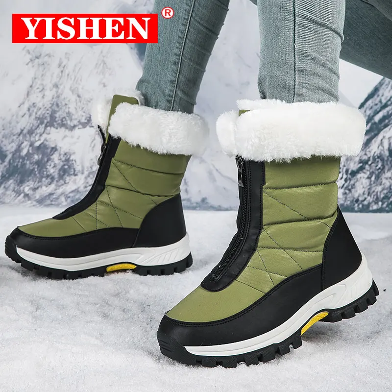 

Женские зимние ботинки YISHEN, модная трендовая Водонепроницаемая зимняя обувь, теплые плюшевые ботильоны на платформе, хлопковые ботинки