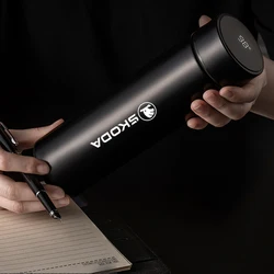 Car Emblem Intelligent Temperature Cup Coffee Cup 500ml Stainless Steel For Skoda Octavia Fabia Kamiq Kapoq Kodiaq Rapid Superb