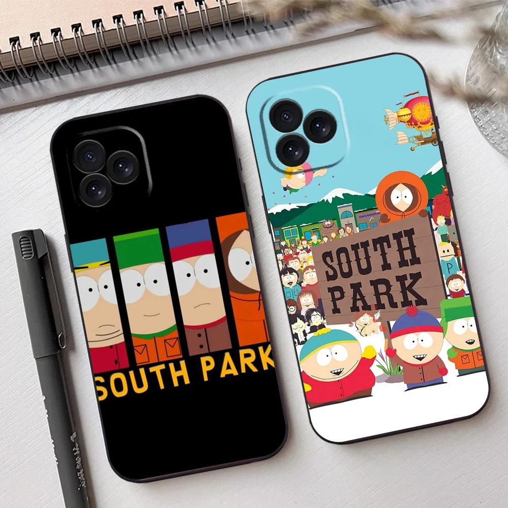 S-South Cartoon P-Park Phone Case for iPhone 12 11 13 14 15 16 Max Pro Plus Black Soft Silicone Cover