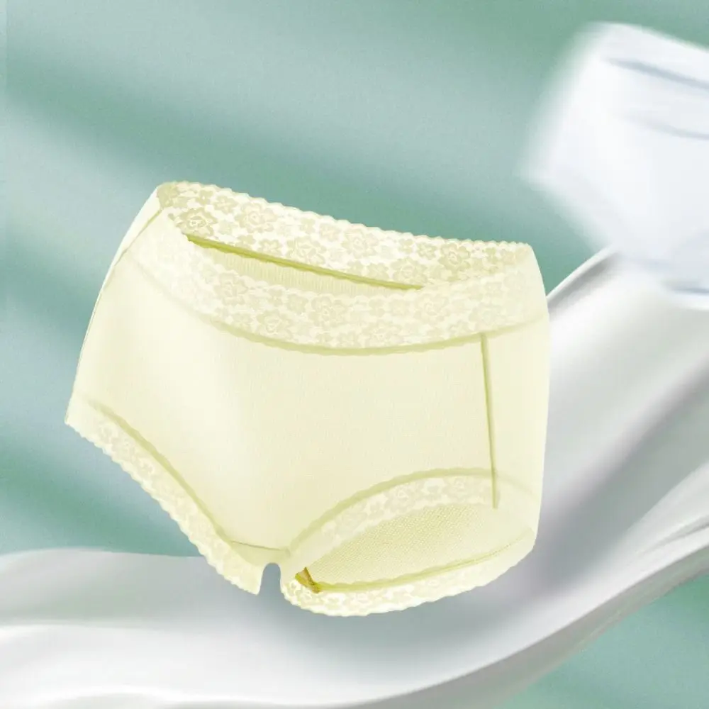 

6Pcs Mesh Thin Ice Silk Panties Mid Waist Cotton Crotch Seamless Lace Briefs Underpants Transparent Underwear for Women Girl