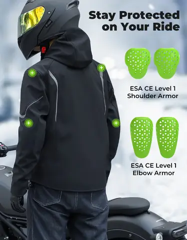Motorcycle Heated Jacket Men Winter Safety EVA Shoulder Elbow Pads with 20000mAh Battery Waterproof Surface for Outdoor Riding