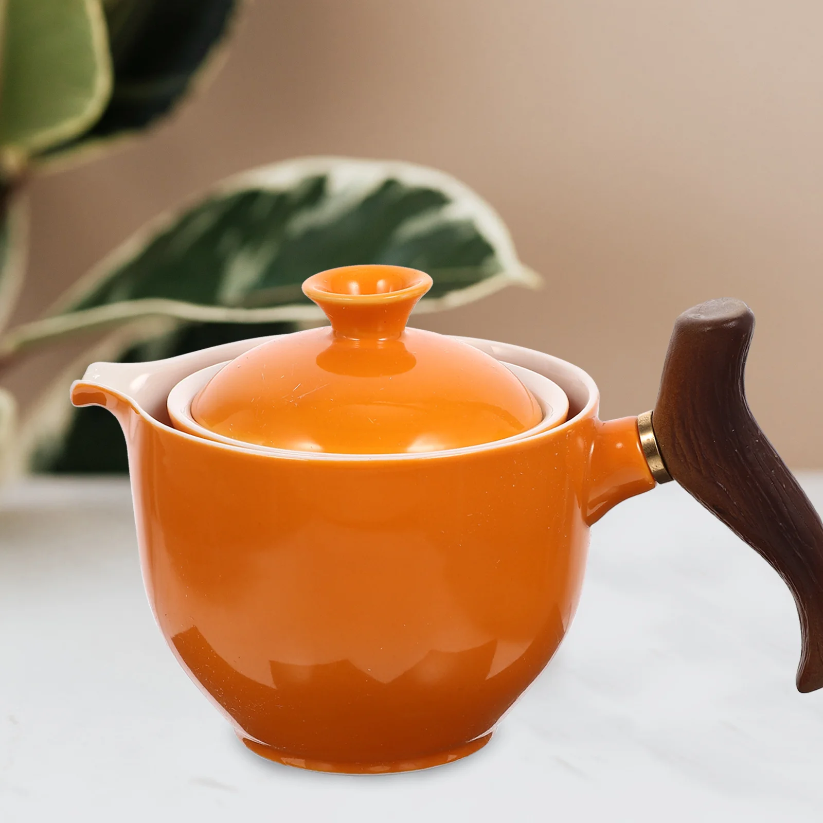 

Ceramic Tea Kettle Handmade Teapot Spacious Capacity Wooden Handle for Family Use Home Kitchen Decorative Pot