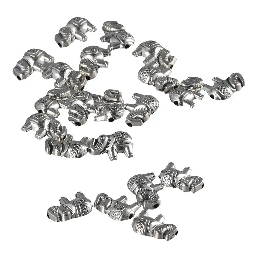 100Pcs DIY 8x12mm Spacer Beads Metal Antique Silver Elephant Beads Animal Shape Charms Jewelry Making