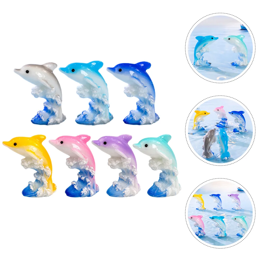 7 Pcs Micro Landscape Dolphin Animal Decor Mini Resin Figurines Miniature Decoration Child Models