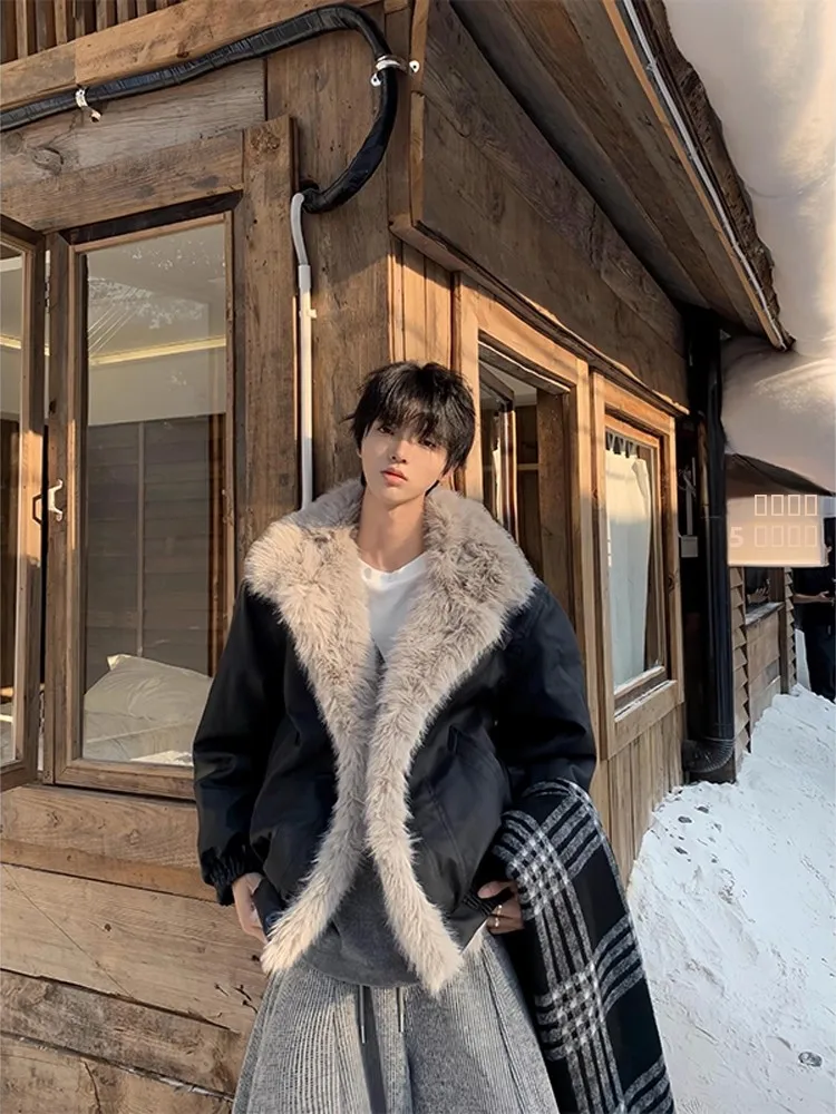 

Men's Thiened Faux Fur Collar down Jaet Warmth Youth Sle Stand Fit Long Sve Zipper Closure Color Winter Coat