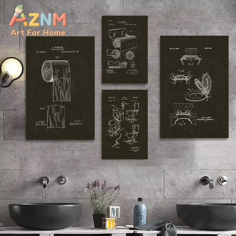 Modern Toilet Paper Blueprint Posters Classic Wall Art Canvas Paintings And Prints HD Pictures For Washroom Bathroom Home Decor