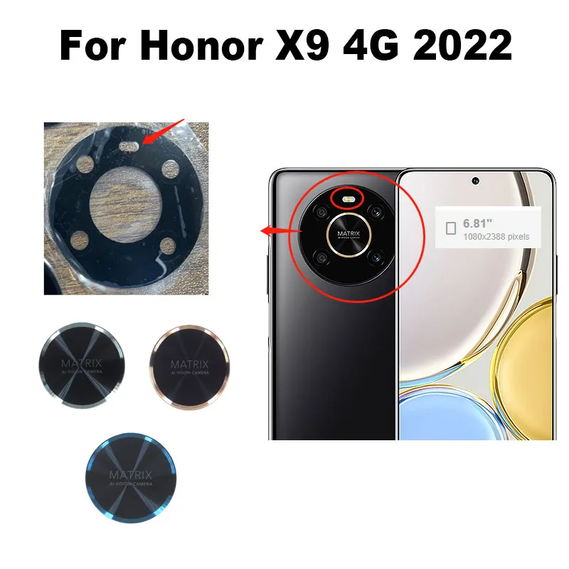 Lentille de caméra arrière en verre pour Huawei Honor X9 4G 2022, avec colle autocollante arina