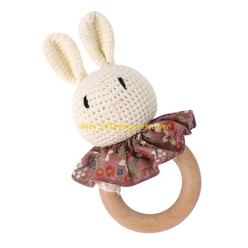 23GD Crochet Rabbit pasgeborenen rammelen Baby Teel Toon Toy Handbell Hand Grijp Muziek Rattle Baby Tearding Toy Infant Chewing