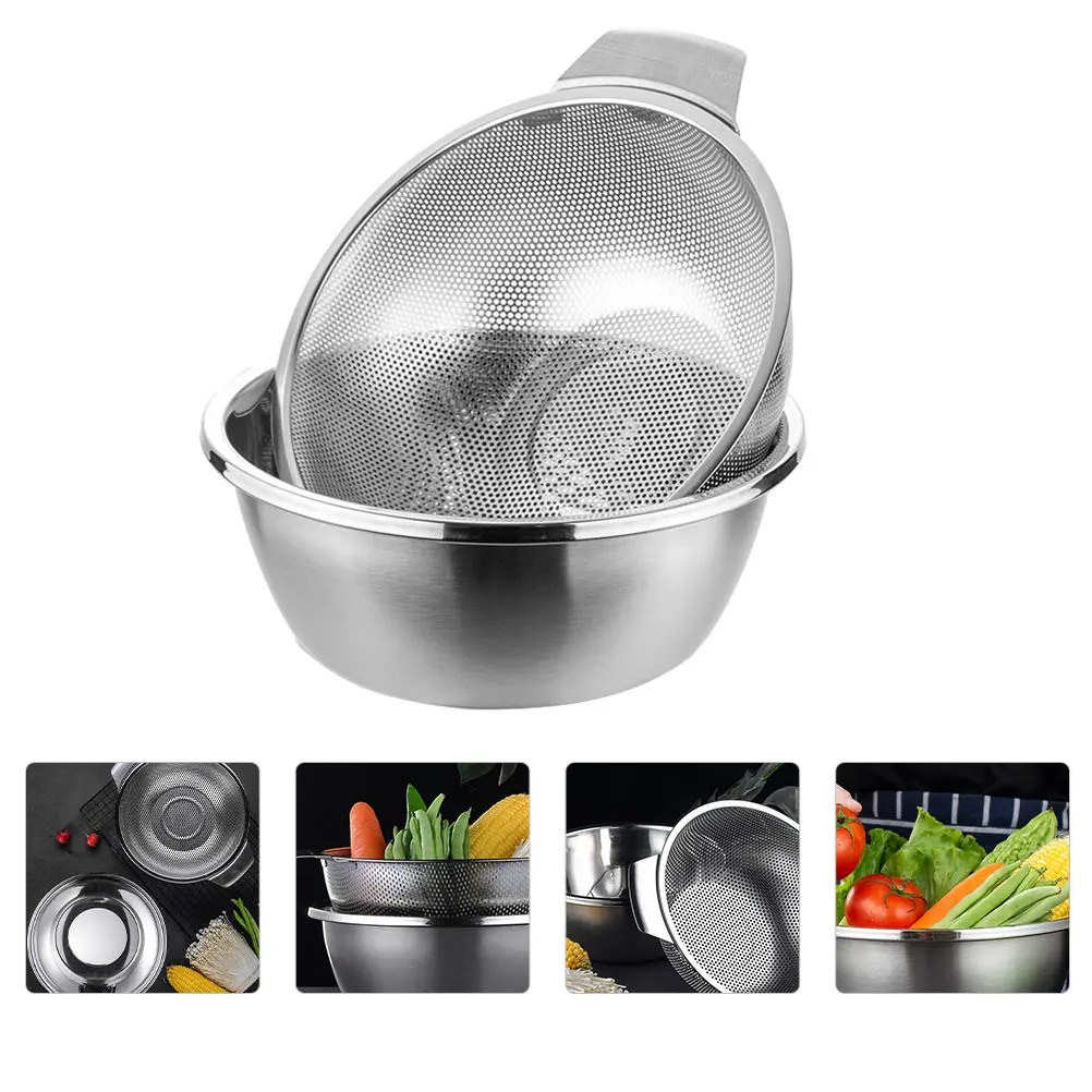 

Stainless Steel Drain Basket 2 Pieces Double Layer Kitchen Supplies Fruit Vegetable Cleaning Strainer Tool Food Storage