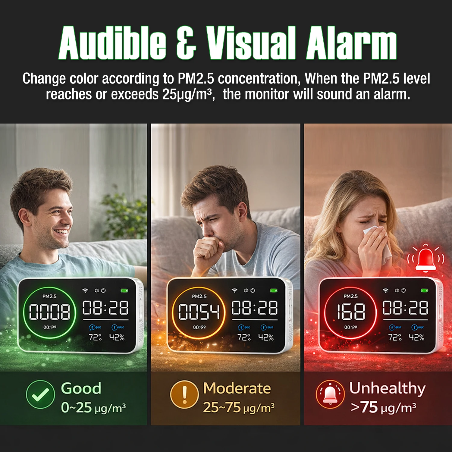 

Новый монитор качества воздуха PM2.5, большой экран, мониторинг температуры, влажности и частиц в реальном времени, для дома