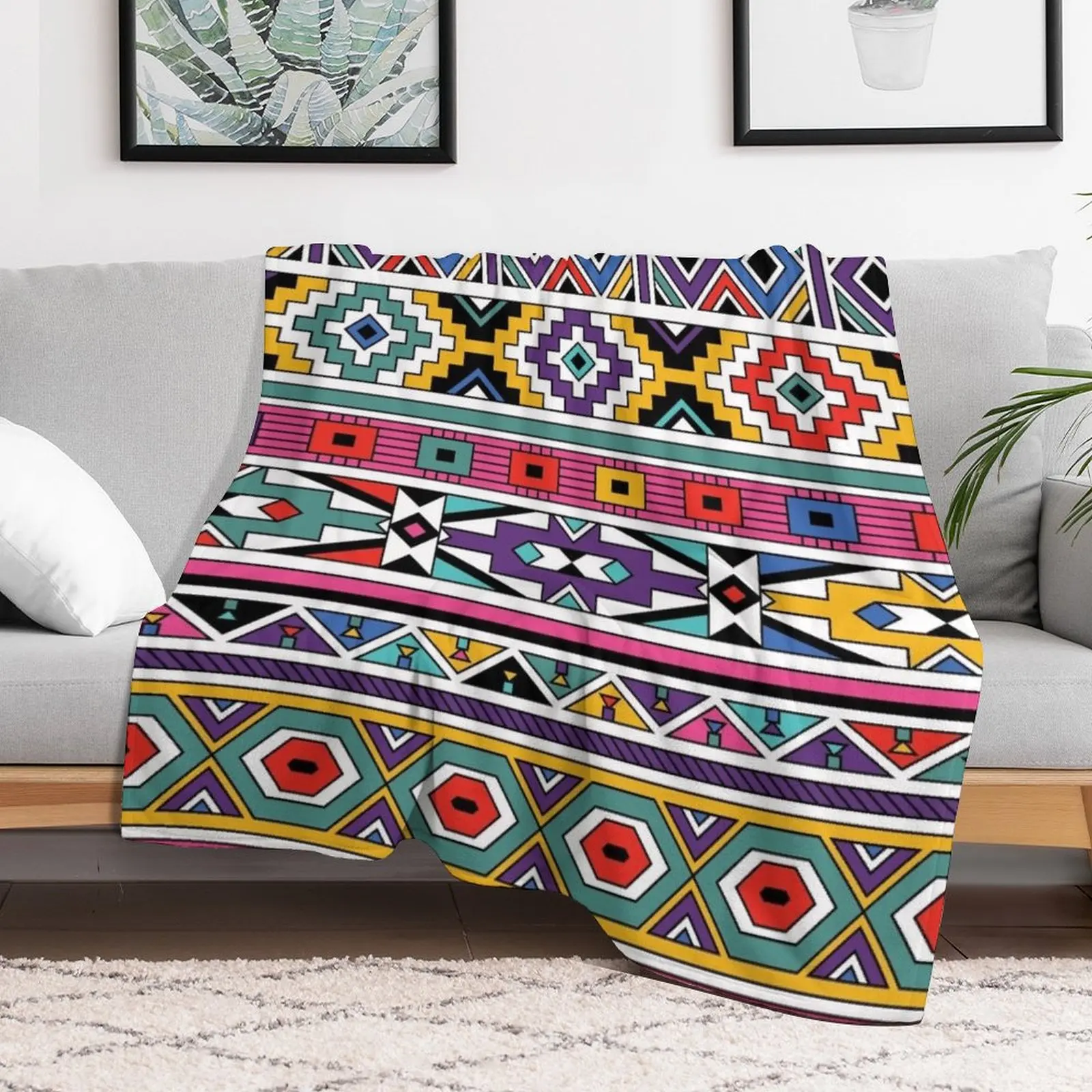 Ndebele Fashion Tribal Pattern | African Style Geometry Art Throw Blanket Bed Fashionable Soft Beds Weighted Blankets