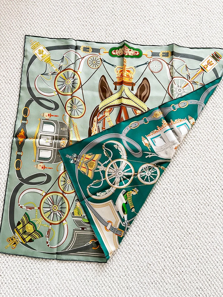 

Double Printing Shawl 90CM Mulberry Silk Scarf Luxury Women 90 Scarfs Designer Handrolled Edge Shawls\ Bandanas Hijab Horse