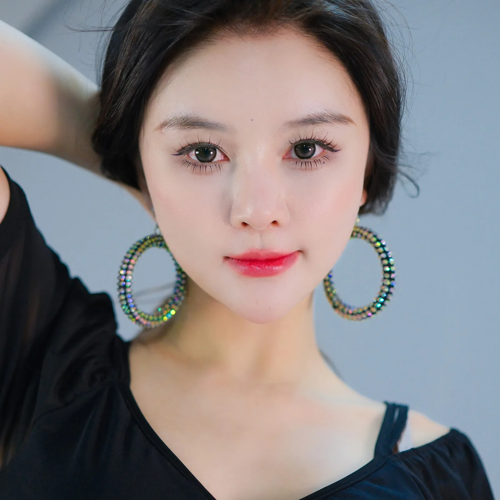 Nieuwe Mode Buikdans Handgemaakte Oordruppels Anti-allergie Prestaties Kostuum Accessoires Kleurrijke Diamond Sparkle Circle Oorbellen