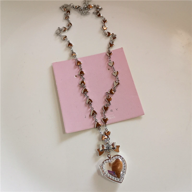 Goth Y2k Ästhetische Herz Medaillon Anhänger Offene Weibliche Silber Farbe Edelstahl Foto Rahmen Charme Halskette Frauen EMO Schmuck – Detail 9