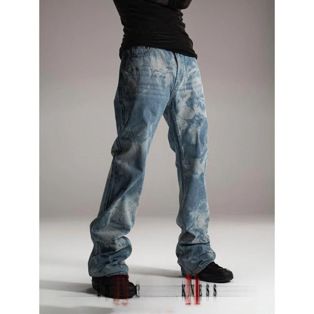 

Синие джинсы с завышенной талией, свободные широкие брюки, винтажные зауженные высокоэластичные повседневные модные городские брюки для подростков